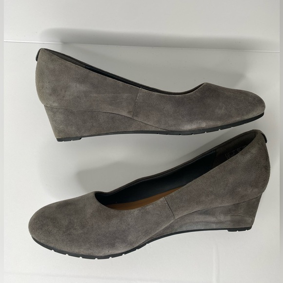CLARKS NORDSTROM 7 Vendra Bloom Grey Suede Wedge Shoes - Picture 9 of 13